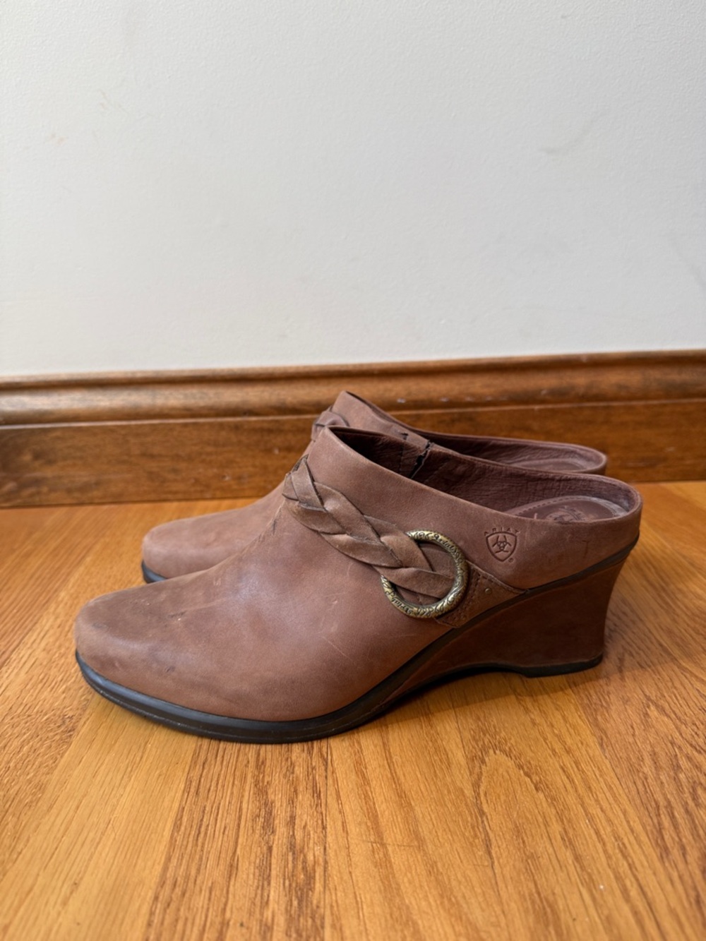 Ariat Braided Brown Leather Slip On Mule Clog Style 20962 Western Wedge Size 10B - Picture 5 of 13
